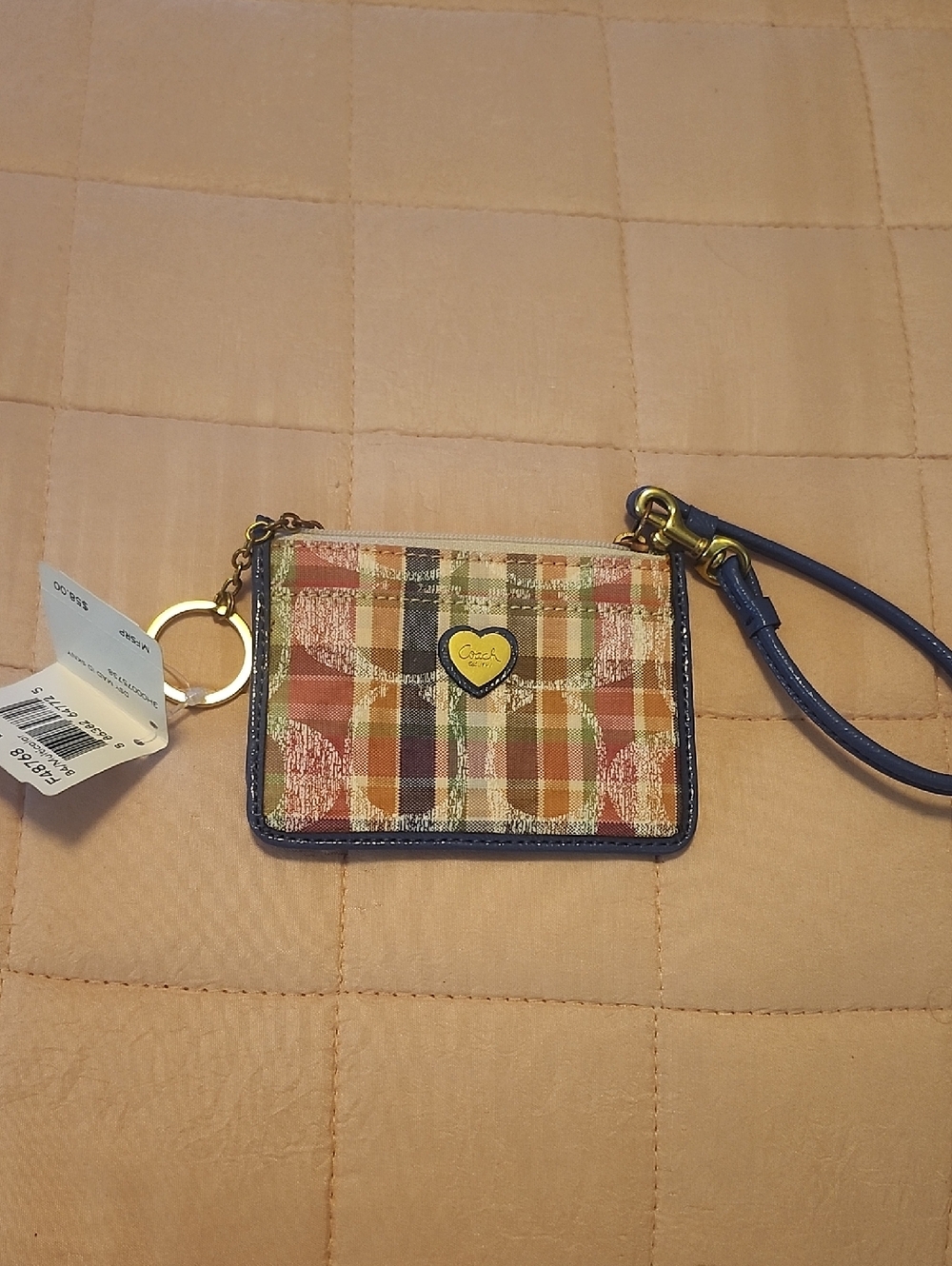 Coach Multicolor Plaid Card Holder Wristlet with Purple Trim Vintage NWT